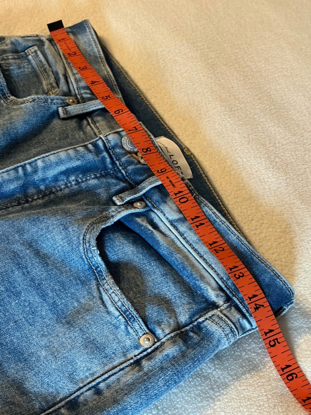 Loft High-Rise Raw Hem Flare leg Blue Jeans in Washed Indigo - Picture 7 of 8